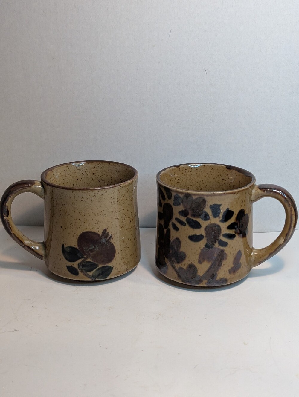 Two vintage 1970s style MCM floral stoneware coffee mugs,Japanese Otagiri Design